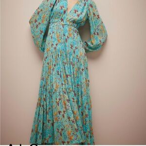 ALC Annie pleated silk A Line Maxi Dress